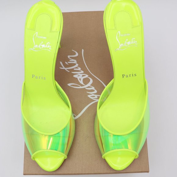 Christian Louboutin Condorapik Yellow Iridescent Spike Mule Sandals - Picture 4 of 13